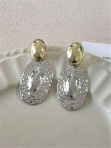 1 par de pendientes ovalados exagerados de aleación de zinc con estilo retro para mujer, joyería de estilo europeo y americano para fiesta, viaje, vacaciones, banquete