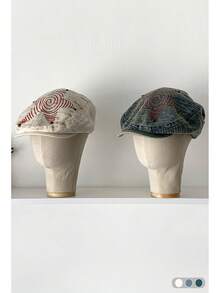 1 件复古美国字母印花报童帽，女士春夏休闲画家贝雷帽 - 多色- - 查看 5