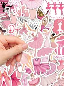 50 张粉色芭蕾女孩贴纸，适用于文具、笔记本、行李箱、笔记本电脑装饰贴纸，适合返校