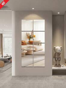 4/8PCS 3D Acrylic Mirror Wall Sticker, Thicknes Square Wall Sticker Combination Mirror Wall Sticker Acrylic Three-Dimensional Wall Hanging Mirror Home Try-On Mirror Wall Family Exercise Gym Corridor Mirror, Stickers, Wall Decal, Decal For Home Decorations, Spring Decoration Items Refresh Your Home, Decoration Stickers - Silver - View 4
