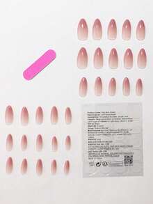 30 件/套裸色长杏仁形按压指甲，简单豆沙粉渐变晕染假指甲，适合派对和礼物女士和女孩佩戴指甲贴，含 1 件果冻胶和 1 件摩擦条美甲用品指甲 - 粉色 - 查看 2