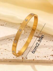 ZNICE 3pcs/Set 18K Gold Plated Stainless Steel Heart Nail Bracelet, Inlaid With Square Cubic Zirconia Four-Leaf Flower Bracelet, Waterproof, European And American Style Jewelry For Women, Suitable For Daily Wear, Casual, Wedding, Party, Valentine's Day Gift, Mother's Day Gift