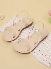 1 双橙色底透明带幼儿女孩男孩平底凉鞋，柔软 PU 材质圆头露趾防滑 TPR 鞋底轻便可爱罗马沙滩鞋，适合婴幼儿男孩女孩日常休闲、派对、海滩、春夏季 - 白色 - 查看 1