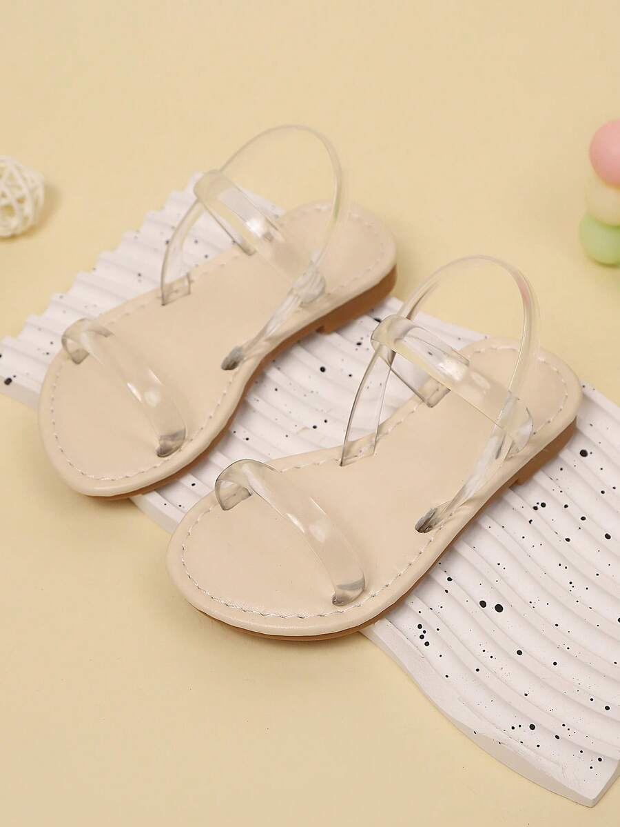 1 双橙色底透明带幼儿女孩男孩平底凉鞋，柔软 PU 材质圆头露趾防滑 TPR 鞋底轻便可爱罗马沙滩鞋，适合婴幼儿男孩女孩日常休闲、派对、海滩、春夏季 - 白色 - 查看 1