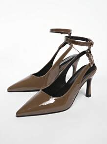 2025 Summer New Patent Leather Women's Sandals, Pointed Toe High Heel Sexy Nightclub Strap Slippers, All-Match Party Shoes
