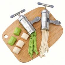 1pc Stainless Steel Manual Pasta Maker With 5 Interchangeable Molds - Vintage Handheld Italian Noodle Press, Suitable For Home Kitchen, Household Multi-Functional Pasta Making Tool