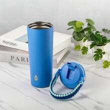 Durable Stainless Steel Water Bottle With Paracord Handle Lightweight Portable Outdoor Hydration Flip Top Lid Free - 藍色 - 查看 9