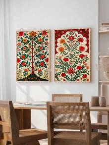 2幅花卉帆布墙画海报，花卉墙面艺术印刷品，民间复古风格墙面装饰画，适用于客厅卧室，无框