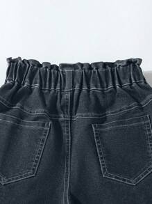 Teens Girls Casual Ruffle Waist Straight Leg Wide Leg Jeans, Suitable For All Seasons - Dark Grey - View 8