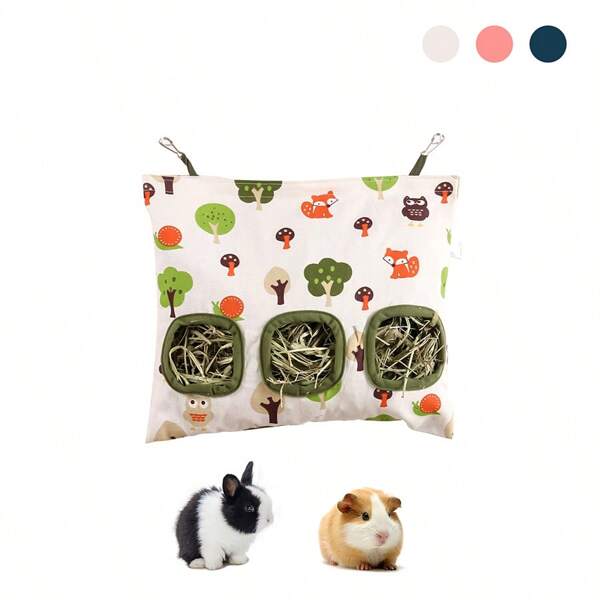 ITANDME Rabbit Hay Feeder Bag Triple/Double Hole Chew-Resistant Guinea Pig Hay Holder - Large Capacity & Easy To Clean - Cute Shapes Small Pet Feeding Bag For Guinea Pigs Bunnies Chinchillas
