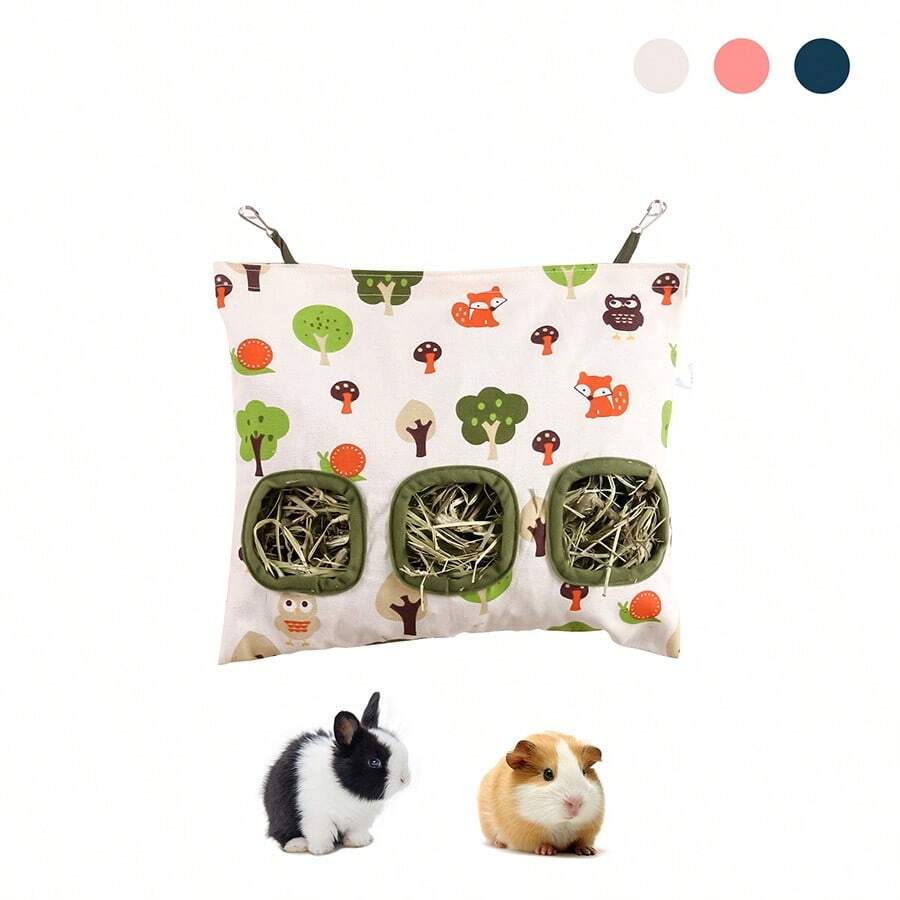 ITANDME 3-Hole/2-Hole Rabbit Hay Feeder Bag, Chew-Resistant, Guinea Pig Hay Storage Bag - Large Capacity, Easy To Clean - Cute Design, Small Pet Feeding Bag Suitable For Guinea Pigs, Rabbits, Etc.