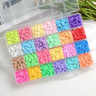 Clay Beads Kit, 10/15/24 Colors Flat Round Polymer Clay Beads For Jewelry Making, Clay Spacer Beads For Bracelet Necklace Earring DIY With Letter Beads For Kids Adults