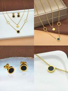 3 Piece Women's Bohemian Style 18K Gold Plated Round Shell Necklace Earrings Valentine's Day Mother's Day Gift   Dance Party Accessory Set