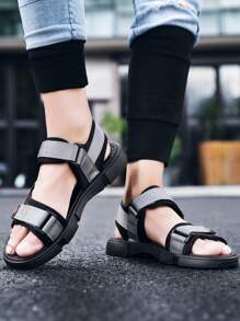 1 Pair Ins Style Teenager Beach Sandals, Hook And Loop Closure Breathable Non-Slip Soft Sole, Summer Beach Holiday Fashion Shoes
