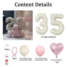 69 Stücke Elfenbein-Zahl-Ballonsatz, enthält 32 Zoll (81,28 cm) elfenbeinfarbeneFolie Ziffernballons, beige und hellrosa runde Latex-Ballons mit rosa Schleifen-Deko, geeignet für Jahrestag, Geburtstag, Hochzeit, Abschluss, Feiertag und Partydekoration