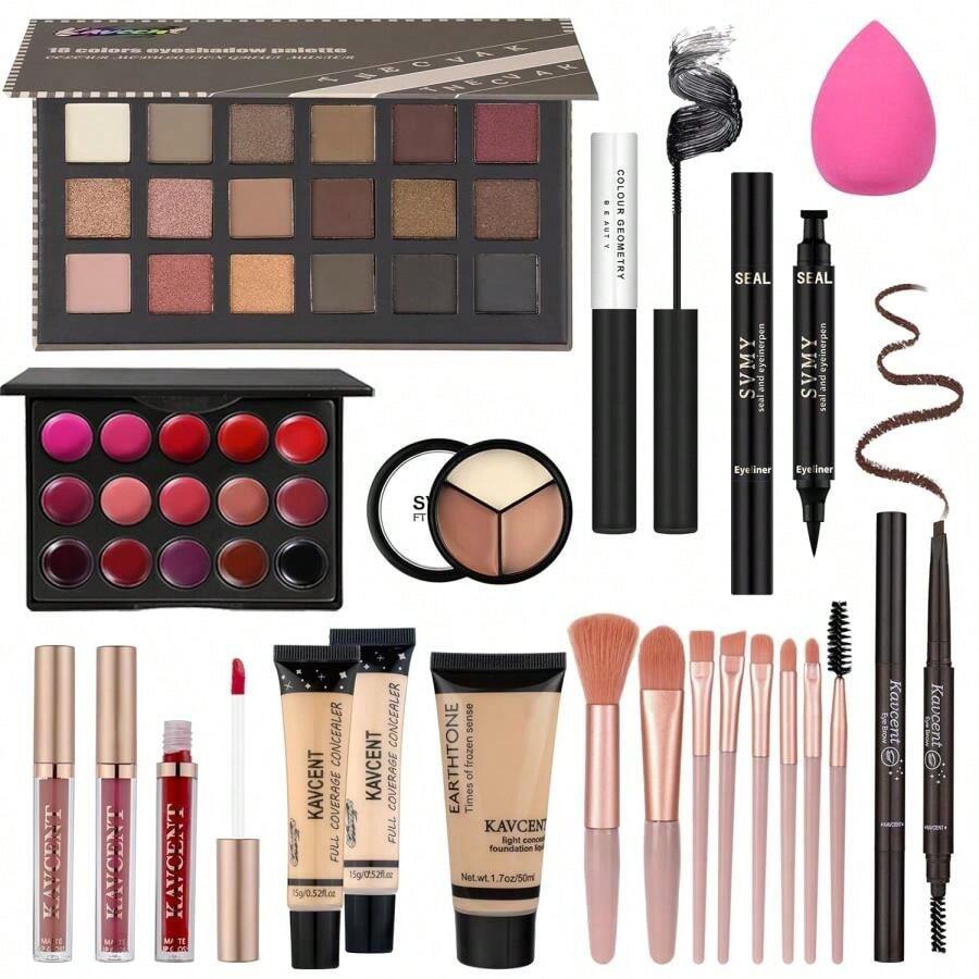 Makeup Set Makeup Kit For Women Full Kit Makeup Sets For Teens Teenagers Eyeshadow Palette Lip Gloss Foundation Mascara Eyeliner Contour Stick Makeup Kits - Small ( 11 Set) - View 1
