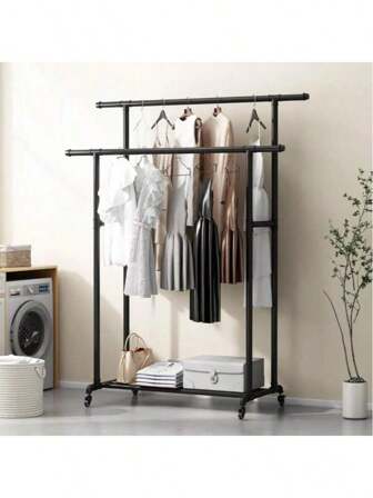 Estante de almacenamiento doble para ropa y zapatos, riel para ropa con ruedas estante de almacenamiento interior para entrada y dormitorio