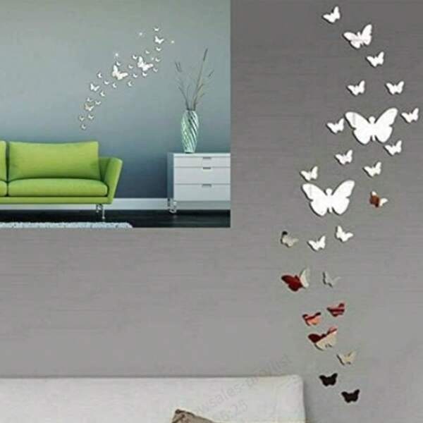 36pcs Acrylic 3D Butterfly Mirror Wall Decals, Mirror Wall Art Stickers, Suitable For Living Room, Bedroom, Office Wall Stickers Room Decor Wall Decor Wall Sticker Personalised Stickers
