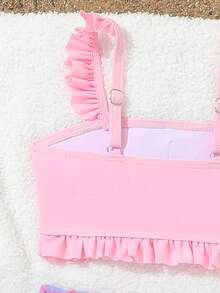 2件套粉色美人鱼渐变鳞片图案女童泳衣 - 淺粉色 - 查看 5