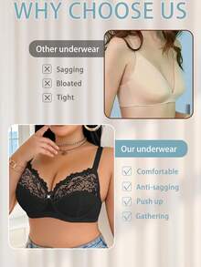 Sutien de zi cu zi confortabil, cu armătură, din bumbac, pentru femei, mărime plus, cu lifting - Negru - Vizualizare 6