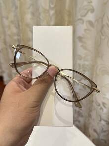 1pc Women's Cat Eye Transparent Brown Optical Glasses, Suitable For Daily Wear And Decoration - Mocha Brown - View 17
