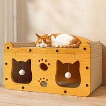 1-Pack 2-In-1 Cat Scratcher & Bed - Durable Corrugated Cardboard, Double-Decker Design For All-Season Use (Cat Accessories) - Multicolor - View 10