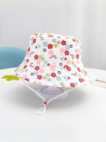 1顶儿童卡通印花渔夫帽，可爱花卉图案夏季沙滩帽，适合幼儿