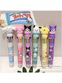 bandai 1 pennenset met 10 kleuren in de vorm van een cartoonfiguur (1 pen met 10 kleuren), schattige creatieve etui met tandpasta in de vorm van een kat, leuke organizer voor op het bureau van een student, cadeaudoos voor kantoorbenodigdheden, cartoonbalpen, set van 10 balpennen - snel drogende inkt, medium punt, leuke set kantoorbenodigdheden, geschikt voor tieners, krabbels, markeren, leuke etui, terug naar school