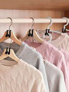 10pcs Black Hangers With Hooks And Connectors, Space Saving Bedroom Wardrobe Organizer. Storage&Storage