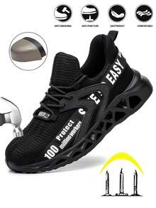 UMBURLLY Men's Steel Toe Safety Shoes, Anti-Smash Anti-Pierce Breathable Upper, Soft Sole, Suitable For Construction, Factory, Workshop