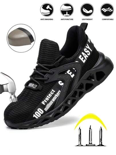 UMBURLLY Herrskyddsskor med stålhätta, stötsäker, håltagningsfri, andningsbar ovandel, mjuk sula, lämplig för bygg, fabrik, verkstad