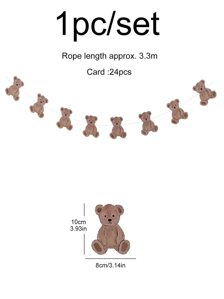 1 套复古小熊旗帜派对装饰，适用于生日派对、房间装饰 - 咖啡棕 - 查看 3