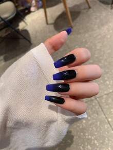 1 件全新渐变色美甲贴纸，全覆盖指甲贴，防水可剥离指甲贴，女士美甲，自粘指甲贴，易于使用，适合节日、派对装饰、生日礼物 - 藍色 - 查看 4