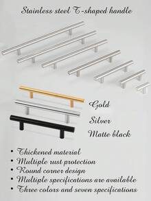 1pc/2pcs Silver/Gold/Matte Black T-Shaped Round Tube Stainless Steel Handle Kitchen Cabinet Handle Drawer Cabinet Door Handles - Multicolor - View 1