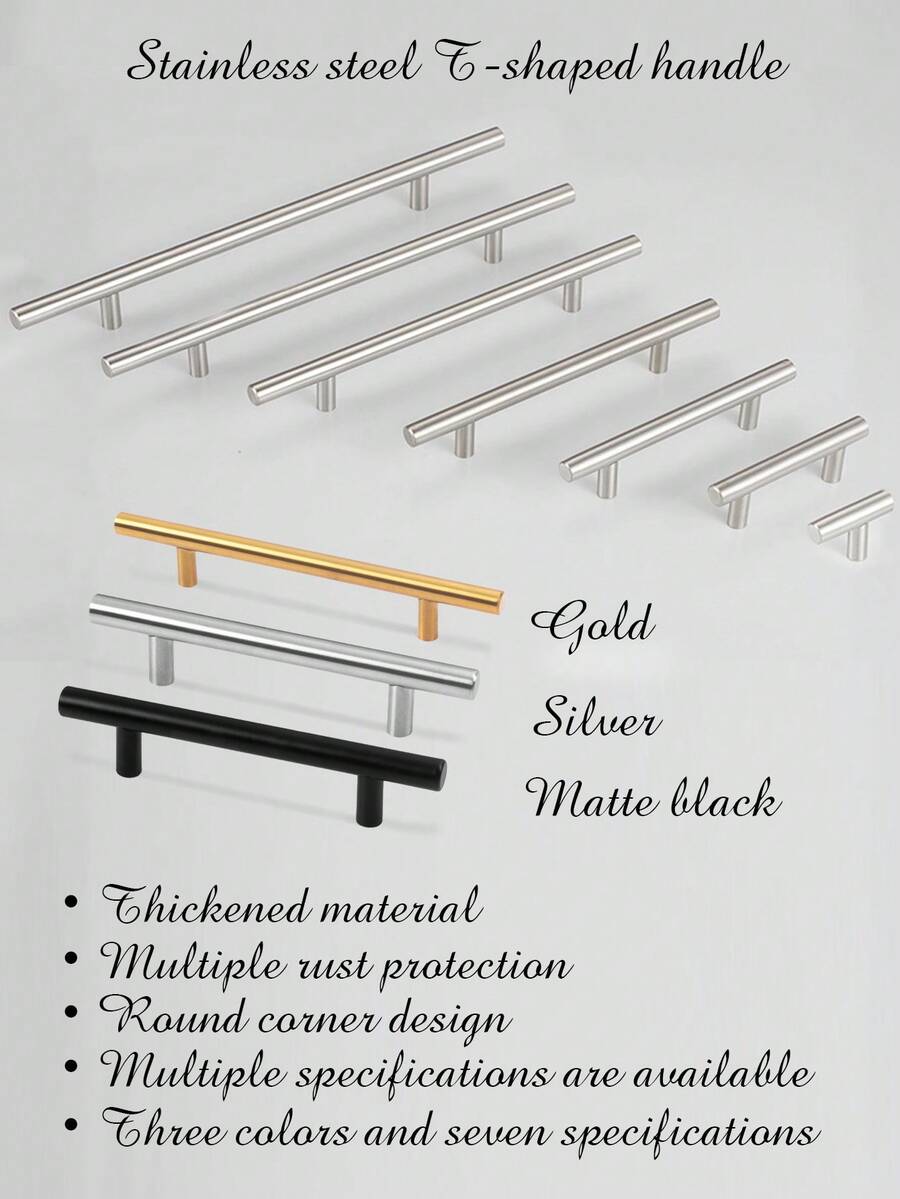 1pc/2pcs Silver/Gold/Matte Black T-Shaped Round Tube Stainless Steel Handle Kitchen Cabinet Handle Drawer Cabinet Door Handles - Multicolor - View 1