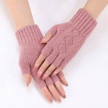 1 Pair Of Multi-Color Rhombus Hollow Split Finger Arm Sleeve Autumn And Winter Female Knitted Wool Warm Wrist Protection Fashion Finger Sleeve