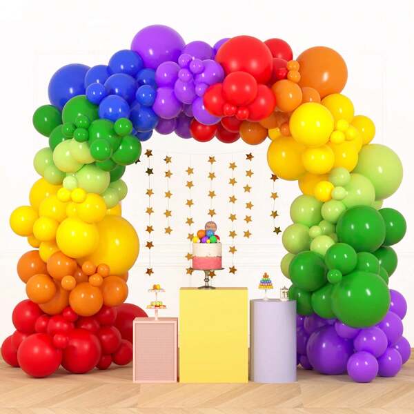 189pcs Rainbow Balloon Garland Arch Kit, 7 Assorted Colors 5/12/18 Inch Latex Balloons For Birthday Party Wedding Anniversary Decoration