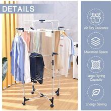 Tendedero Kingrack, secador de ropa de 3 niveles plegable para interiores con ruedas y 4 ganchos, de metal, color blanco - Multicolor - Ver 3