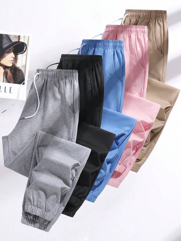 1Pack Women's Outdoor Casual Running Pants - Elastic Waistband Pockets Sport Trousers, Lightweight 4-Season Pants, Machine Washable, Solid Color Design, Comfortable Fit, Y-Shape Style, Stretchy Waist, Outdoor Hiking Sports Enthusiasts