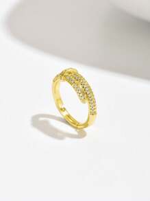Anel cravejado de cobre e zircônia banhado a ouro 18K, elegante e fofo para festas e uso diário