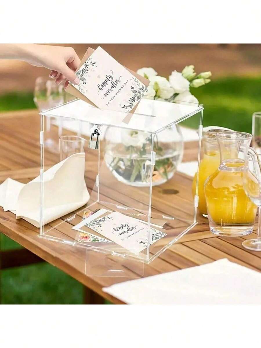 Acrylic Collection Box, Transparent Acrylic Wedding Party Card Holder Box With Lock, Separable Design Birthday Card Gift Box