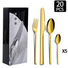 20 件不锈钢餐具套装 - 优雅的金色和银色餐具 - 适用于家庭、酒店、婚礼、洗碗机、圣诞节礼物套装、学校用品 - 彩色 - 查看 14