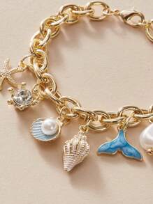 1pc Summer Fashion Beach Vacation Blue Oil Drop Shell Starfish Bracelet, Suitable For Daily Wear, Beach And Ocean