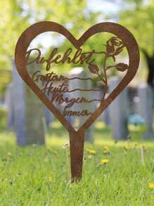 1pc Rustic Heart-Shaped Tombstone Memorial - Metal Grave Marker With Inscription, Freestanding Outdoor Cemetery & Garden Decor For Mother's Day, Weather-Resistant No Electricity Needed
