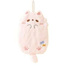 Toalla colgante Tanuki de dibujos animados, paño grueso absorbente de terciopelo Coral, no pierde el pelo, cocina y baño - Rosa - Ver 12