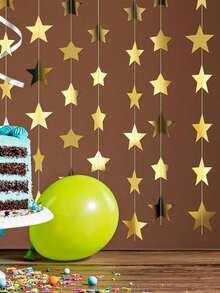 1/3/5 件闪光星花环横幅装饰，1 包/4 米亮星悬挂彩旗横幅背景，适用于伊斯兰生日派对装饰 - 金色 - 查看 5