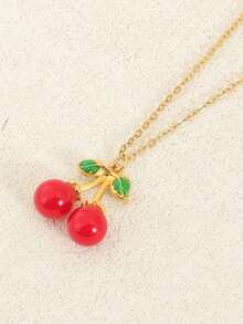 1pc High-End Red Cherry Pendant Necklace , Simple And Delicate, & Elegant Clavicle Chain(Without Box)