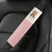 2pcs 25cm Car Seat Belt Shoulder Pad Cover - Embroidered Cute Teddy Bears, Soft Universal Car Accessories