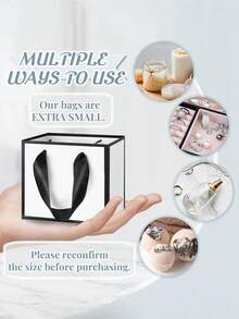 20 个迷你白色黑色边框礼品袋，带手柄 - 工匠、派对策划者、送礼者，非常适合婚礼、生日、派对、工艺品、送礼和珠宝收纳 - 粉色牛皮纸（7X5.9X2.75 英寸）中小型派对礼品袋 - 白色黑色邊框 - 查看 4