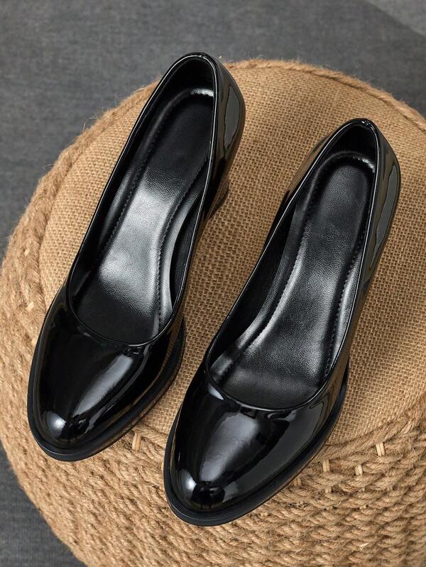 1 paire de talons compensés noirs à bout rond enrobé de 3,1 pouces de femmes. Version de base de talons hauts pour le travail, l'uniforme de l'hôtesse de l'air